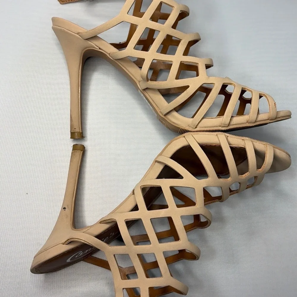 Candies Womens Caged Gladiator Stiletto Heels Nude Beige Ankle Strap Size 8.5